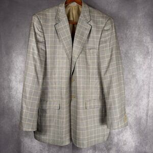 Glen‎ Plaid Blazer 44L Gold Check Windowpane Bernhard Altmann Silk Wool Tan